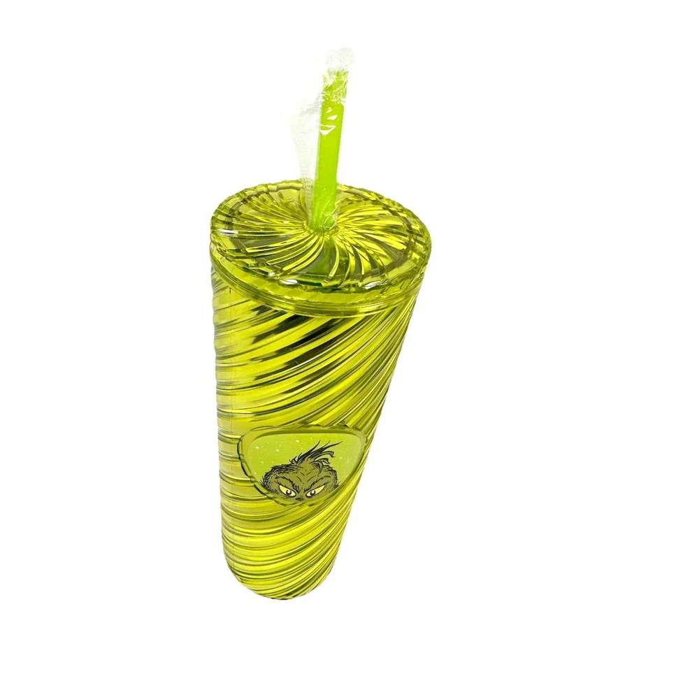 Grinch 24oz Green Swirl Tumbler w/ Straw Bioworld Cup